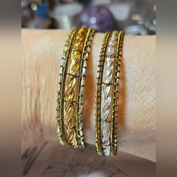 HAND CRAFTED Mixed-Metal Bangle: Silver Celtic Twist with Gold & Bronze Accents - Picture 8 of 15